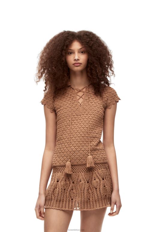 Loewe pamuklu tığ işi polo top 02600867 kadınlar bej