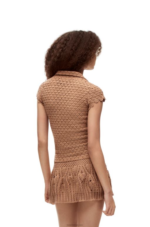 Loewe pamuklu tığ işi polo top 02600867 kadınlar bej
