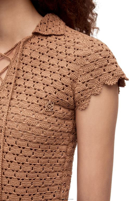 Loewe pamuklu tığ işi polo top 02600867 kadınlar bej