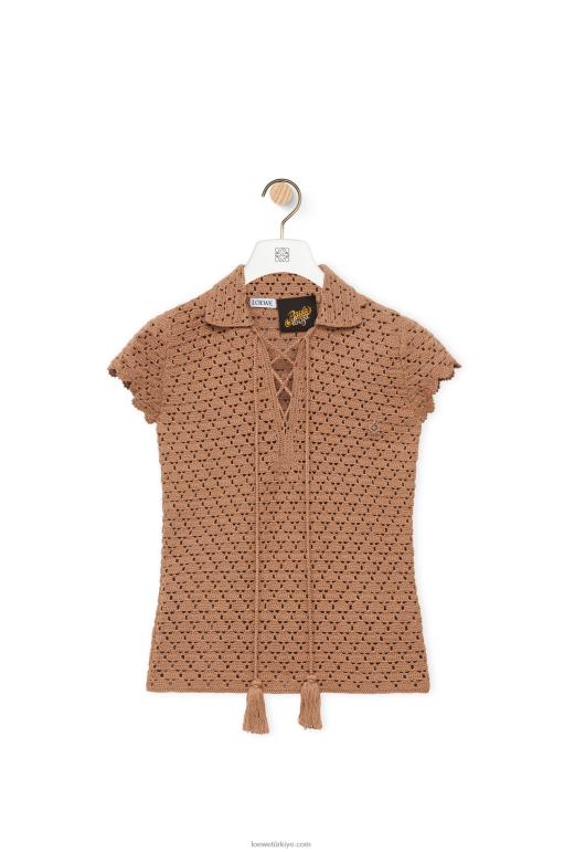 Loewe pamuklu tığ işi polo top 02600867 kadınlar bej
