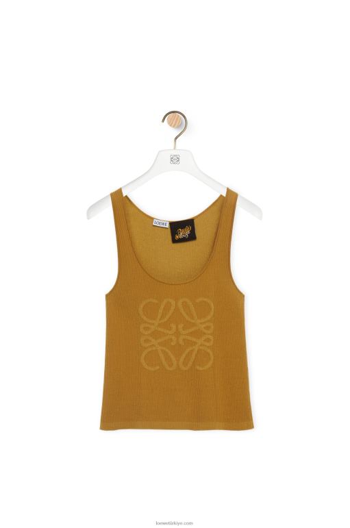 Loewe pamuklu ve viskoz anagram kolsuz bluz 02600786 kadınlar deve