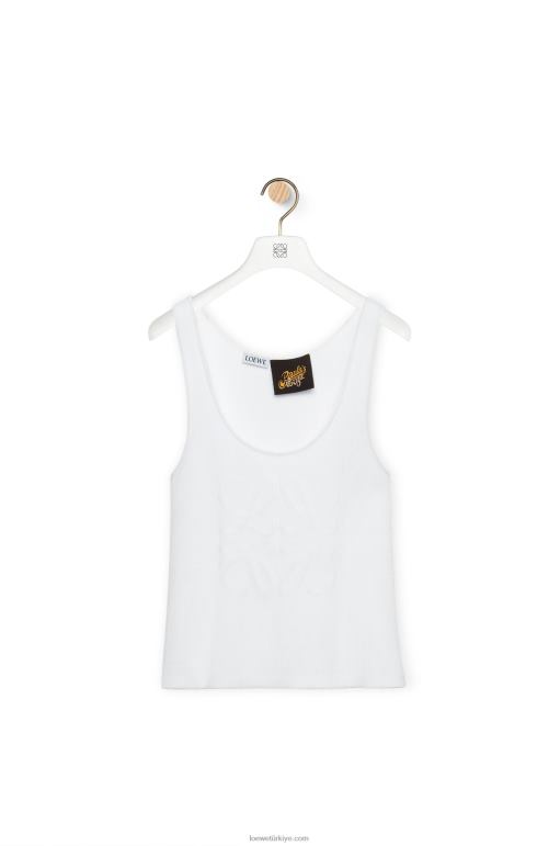 Loewe pamuklu ve viskoz anagram kolsuz bluz 02600787 kadınlar beyaz