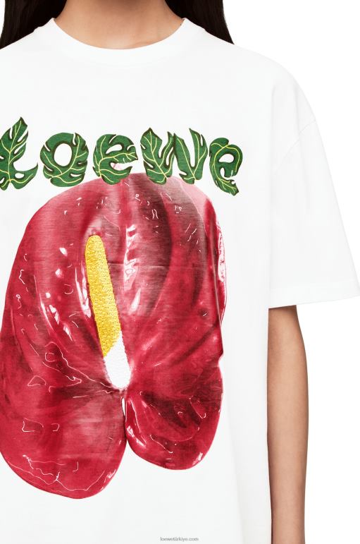 Loewe antoryum çiçekli pamuklu jarse tişört 02600798 kadınlar Beyaz kırmızı