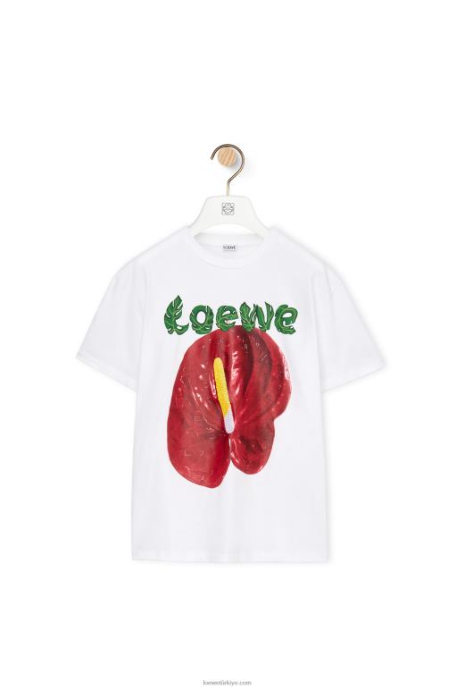 Loewe antoryum çiçekli pamuklu jarse tişört 02600798 kadınlar Beyaz kırmızı