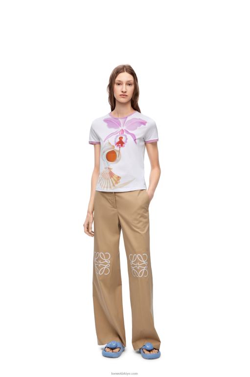 Loewe maruja mallo dar kesim pamuklu t-shirt 02600776 kadınlar beyaz/çok renkli