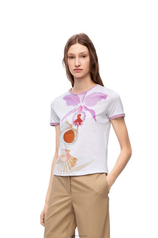 Loewe maruja mallo dar kesim pamuklu t-shirt 02600776 kadınlar beyaz/çok renkli