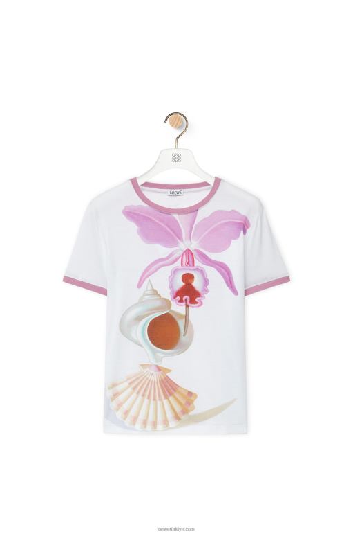 Loewe maruja mallo dar kesim pamuklu t-shirt 02600776 kadınlar beyaz/çok renkli