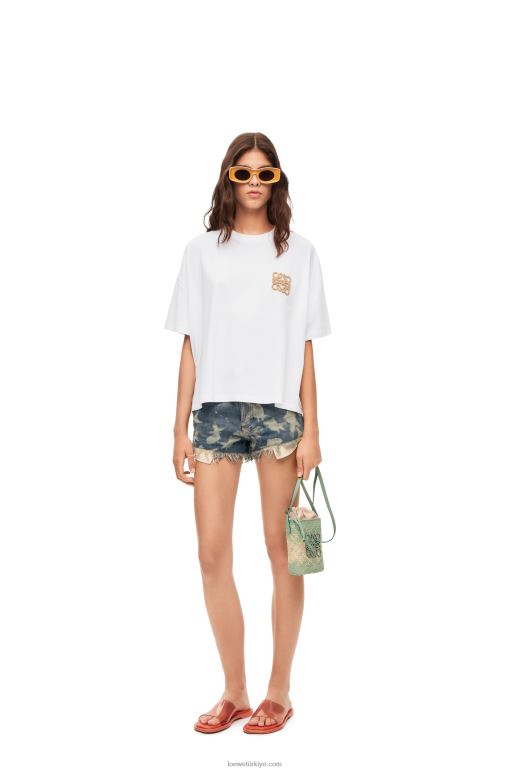 Loewe pamuklu anagram zanaat t-shirt 02600795 kadınlar beyaz/bej