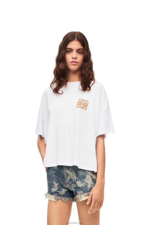 Loewe pamuklu anagram zanaat t-shirt 02600795 kadınlar beyaz/bej