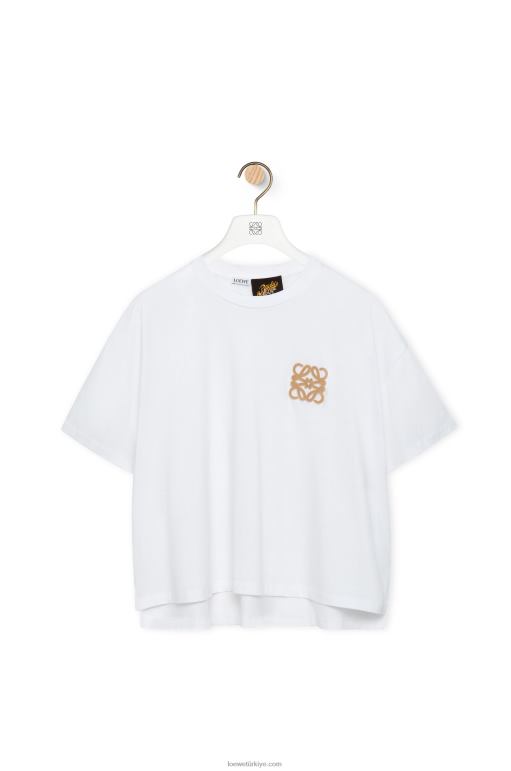 Loewe pamuklu anagram zanaat t-shirt 02600795 kadınlar beyaz/bej