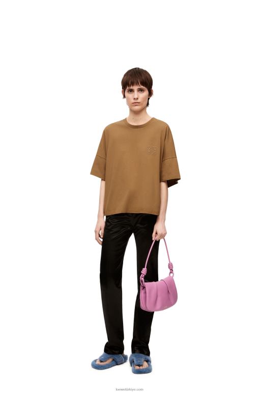 Loewe pamuklu dar kesim t-shirt 02600781 kadınlar kara deve