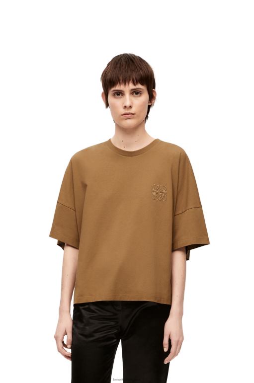 Loewe pamuklu dar kesim t-shirt 02600781 kadınlar kara deve