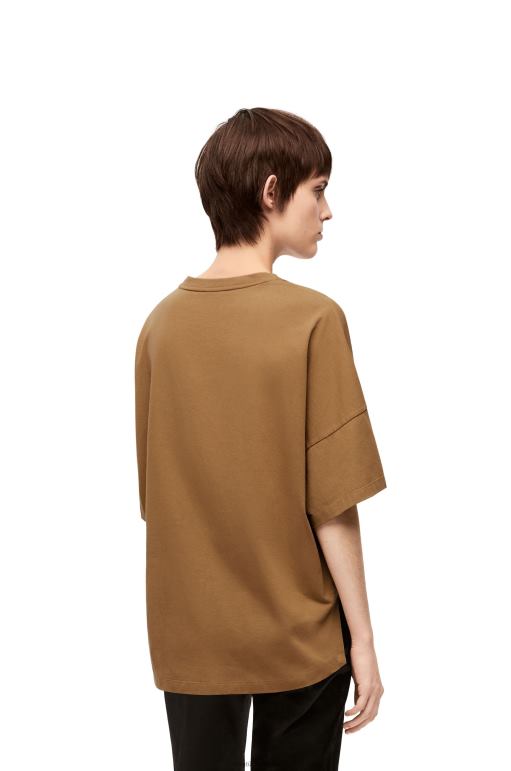 Loewe pamuklu dar kesim t-shirt 02600781 kadınlar kara deve