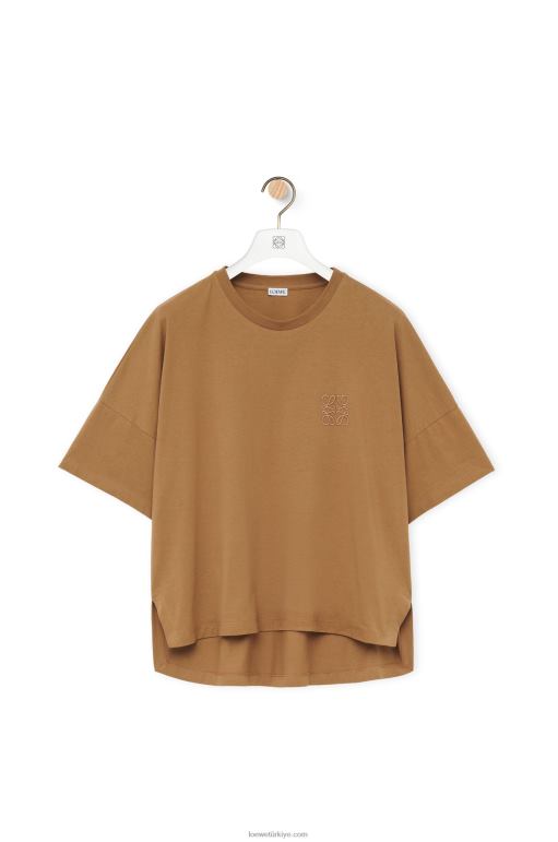 Loewe pamuklu dar kesim t-shirt 02600781 kadınlar kara deve