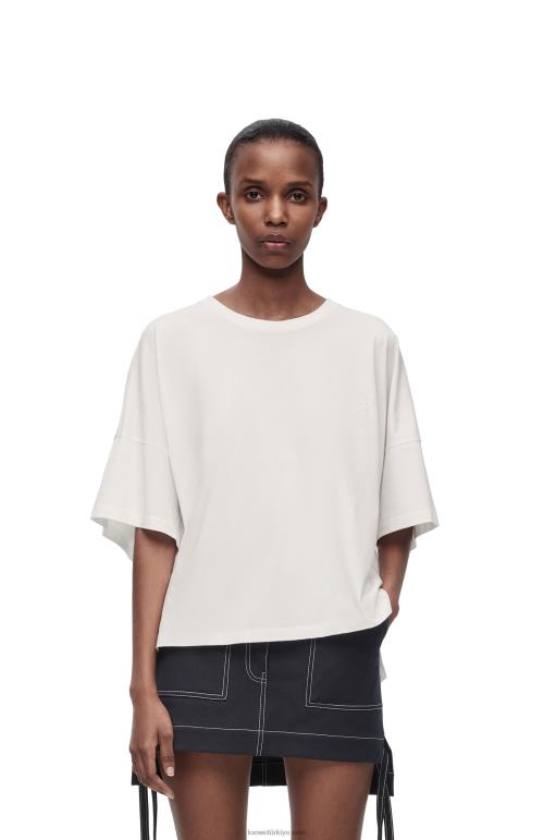 Loewe pamuklu dar kesim t-shirt 02600800 kadınlar beyaz