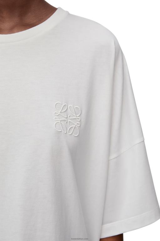 Loewe pamuklu dar kesim t-shirt 02600800 kadınlar beyaz