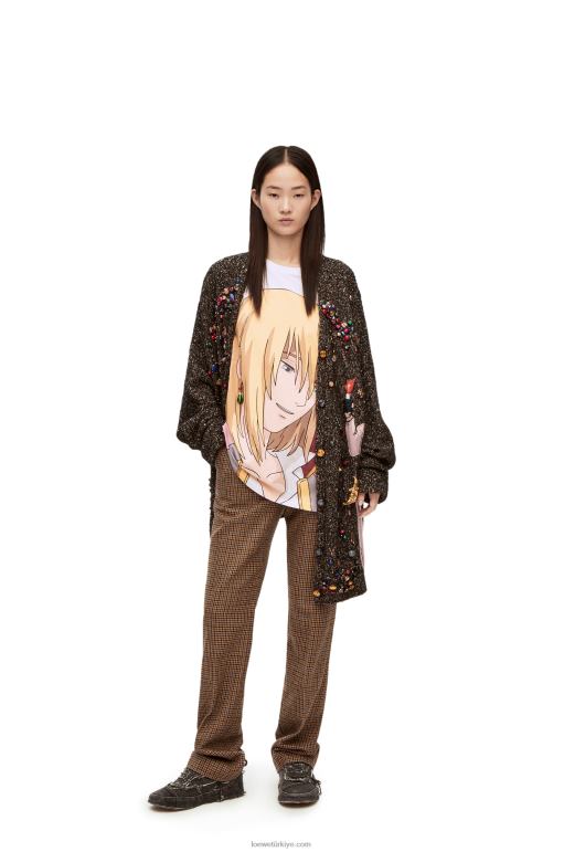 Loewe pamuklu havlama işlemeli tişört 02600835 kadınlar beyaz/bej