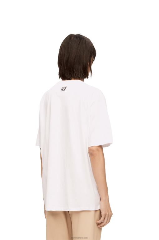 Loewe pamuklu havlama işlemeli tişört 02600835 kadınlar beyaz/bej