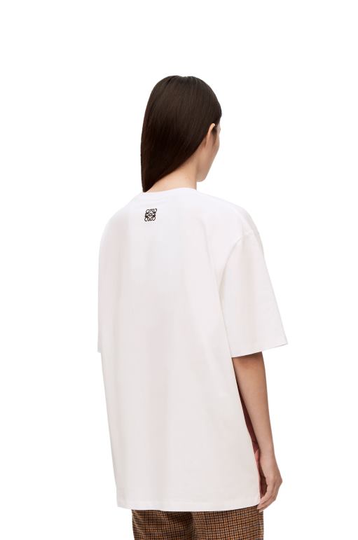 Loewe pamuklu havlama işlemeli tişört 02600835 kadınlar beyaz/bej