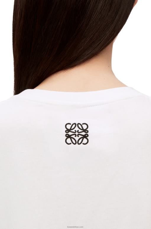 Loewe pamuklu havlama işlemeli tişört 02600835 kadınlar beyaz/bej
