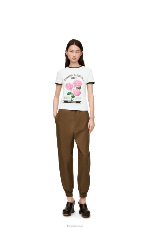 Loewe pamuklu jarseden çiçekli tişört 02600799 kadınlar beyaz/yeşil/pembe
