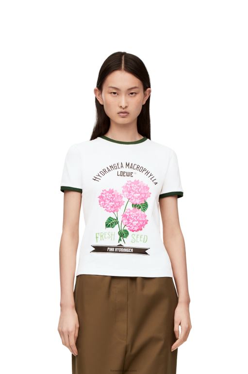 Loewe pamuklu jarseden çiçekli tişört 02600799 kadınlar beyaz/yeşil/pembe