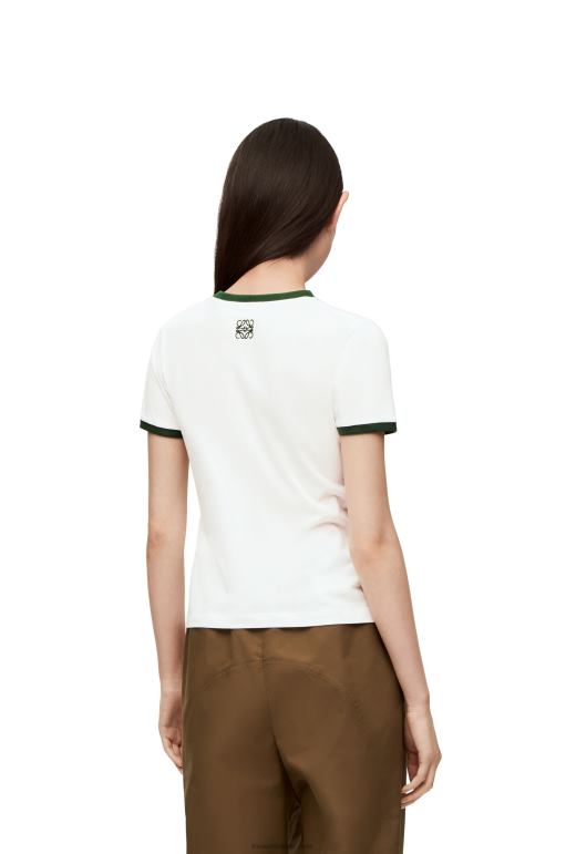 Loewe pamuklu jarseden çiçekli tişört 02600799 kadınlar beyaz/yeşil/pembe