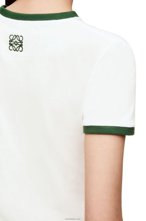 Loewe pamuklu jarseden çiçekli tişört 02600799 kadınlar beyaz/yeşil/pembe