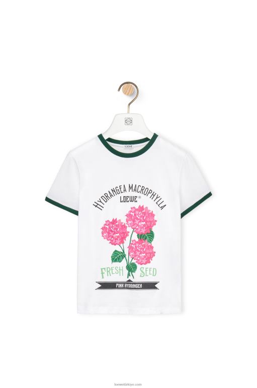 Loewe pamuklu jarseden çiçekli tişört 02600799 kadınlar beyaz/yeşil/pembe