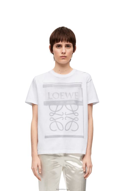 Loewe pamuklu normal kesim tişört 02600770 kadınlar Beyaz Gri