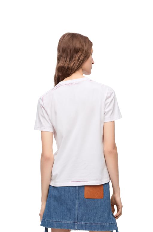 Loewe pamuklu normal kesim tişört 02600771 kadınlar beyaz/pembe çok renkli
