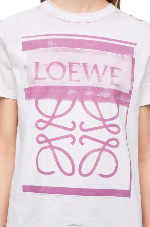 Loewe pamuklu normal kesim tişört 02600771 kadınlar beyaz/pembe çok renkli