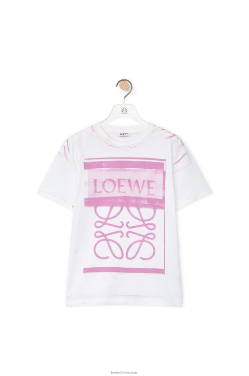 Loewe pamuklu normal kesim tişört 02600771 kadınlar beyaz/pembe çok renkli