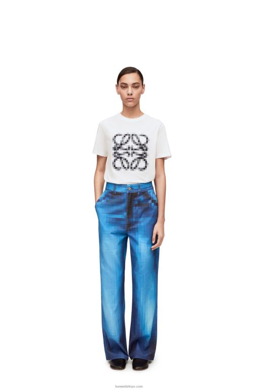 Loewe pamuklu pikselli anagram normal kesim t-shirt 02600796 kadınlar siyah beyaz
