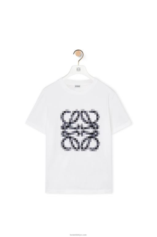 Loewe pamuklu pikselli anagram normal kesim t-shirt 02600796 kadınlar siyah beyaz