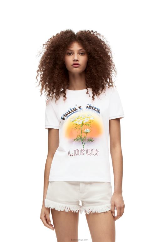 Loewe pamuklu rezene t-shirt 02600783 kadınlar beyaz/çok renkli