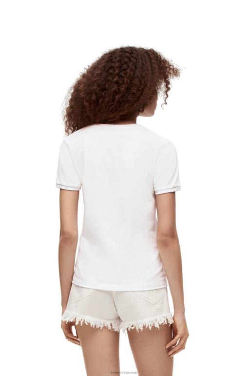 Loewe pamuklu rezene t-shirt 02600783 kadınlar beyaz/çok renkli