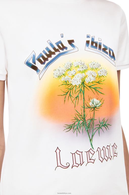 Loewe pamuklu rezene t-shirt 02600783 kadınlar beyaz/çok renkli
