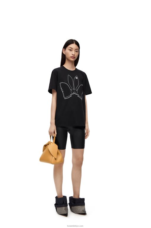 Loewe pamuklu tavşan tişört 02600809 kadınlar siyah