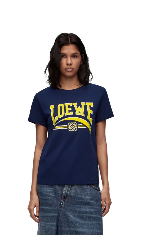 Loewe pamuklu tişört 02600837 kadınlar koyu mavi