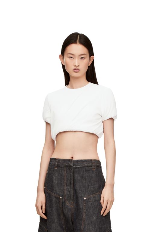 Loewe streç ipek şifondan dolgulu crop top 02600901 kadınlar beyaz
