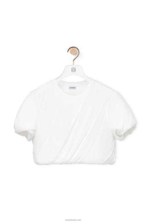 Loewe streç ipek şifondan dolgulu crop top 02600901 kadınlar beyaz