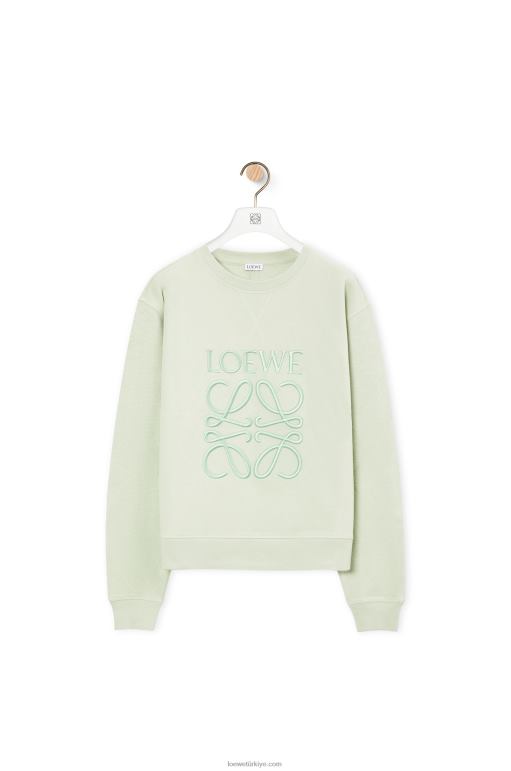 Loewe anagram pamuklu normal kesim sweatshirt 02600813 kadınlar açık yeşil