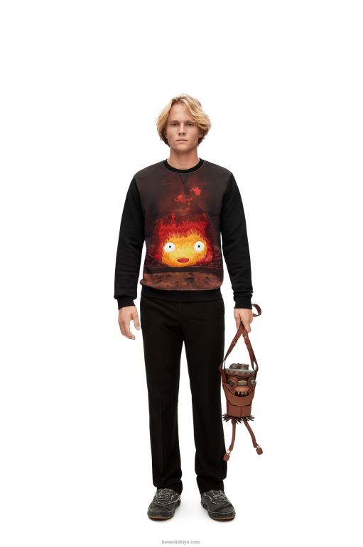 Loewe pamuklu calcifer sweatshirt 02600843 kadınlar siyah/çok renkli