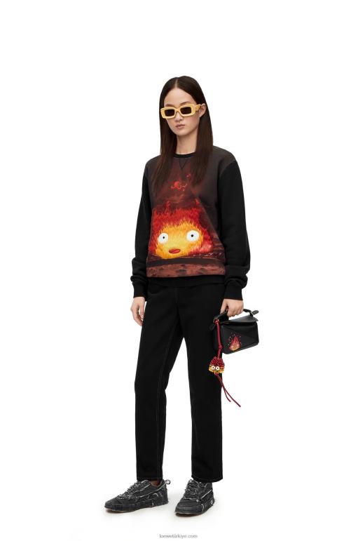 Loewe pamuklu calcifer sweatshirt 02600843 kadınlar siyah/çok renkli