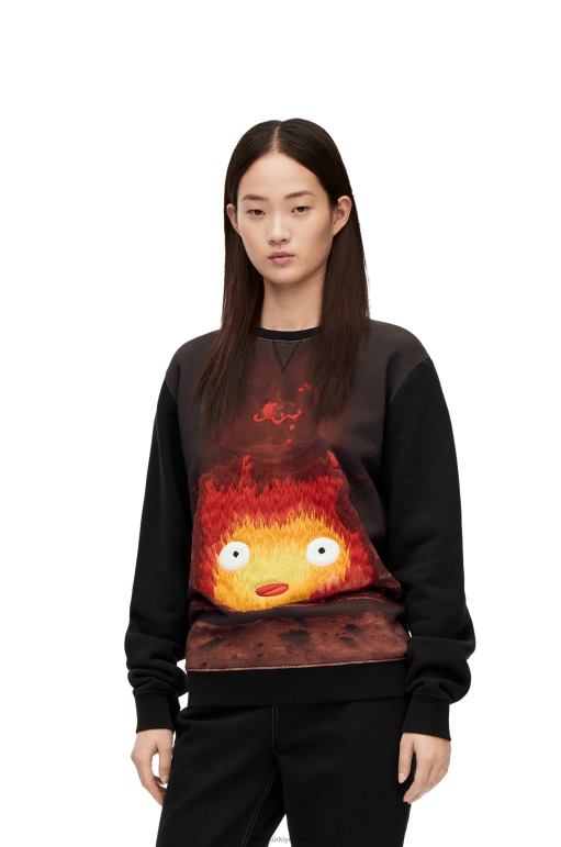 Loewe pamuklu calcifer sweatshirt 02600843 kadınlar siyah/çok renkli