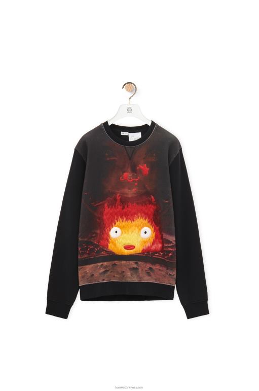 Loewe pamuklu calcifer sweatshirt 02600843 kadınlar siyah/çok renkli
