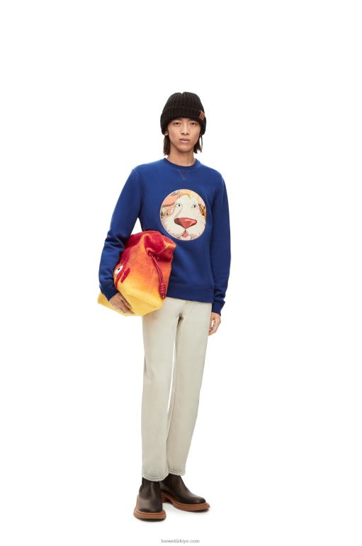 Loewe pamuklu heen sweatshirt 02600841 kadınlar çivit mavisi