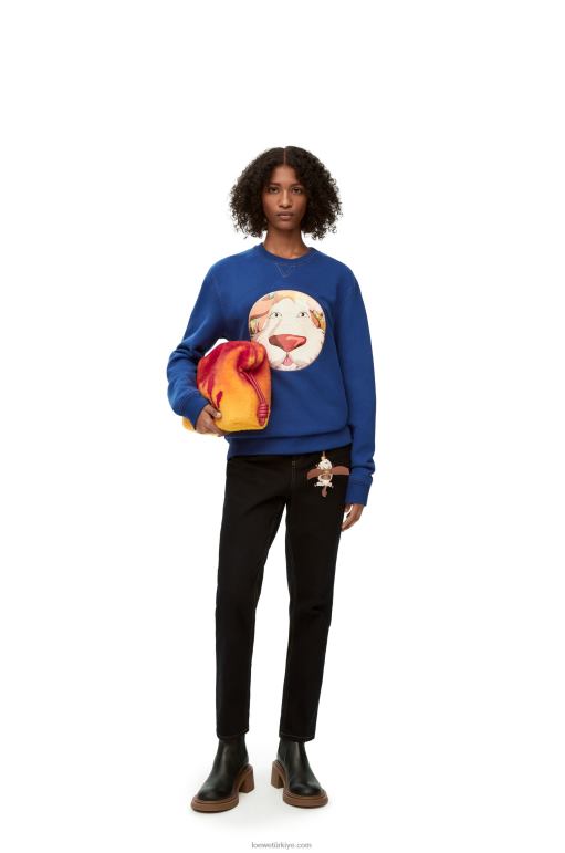 Loewe pamuklu heen sweatshirt 02600841 kadınlar çivit mavisi