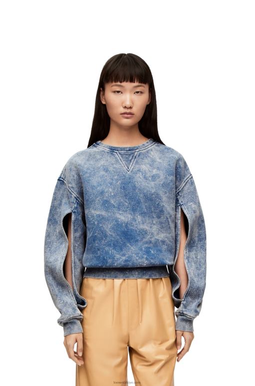 Loewe pamuklu polardan uzun sweatshirt 02600803 kadınlar yıkanmış kot